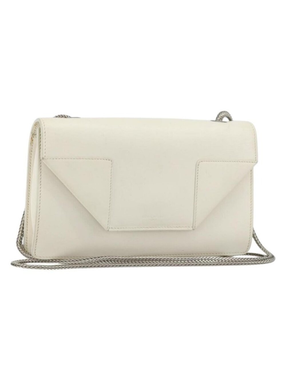 Authentic SAINT LAURENT Chain Shoulder Bag Leather White Silver